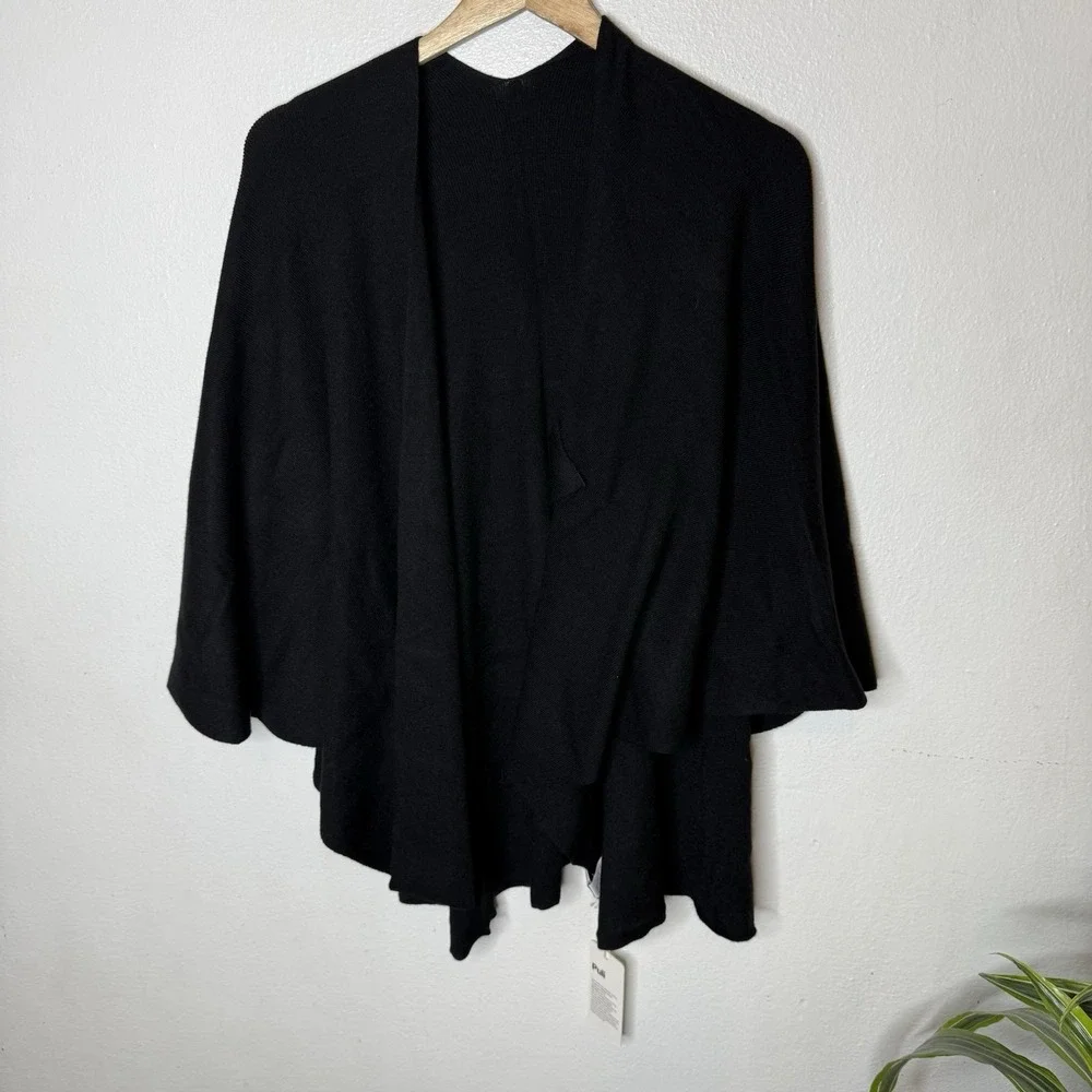 New Puli Black Soft‎ Wrap Poncho Elegant Classic Minimalist Women's One Size